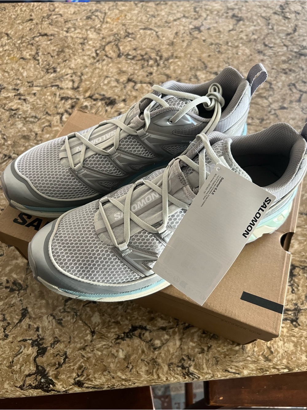 Salomon Light Gray and Mint Trail Running Shoes